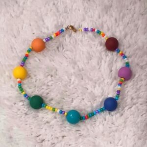 🍧🌈 Handcrafted Beaded Choker Necklace 14.25" 🦋